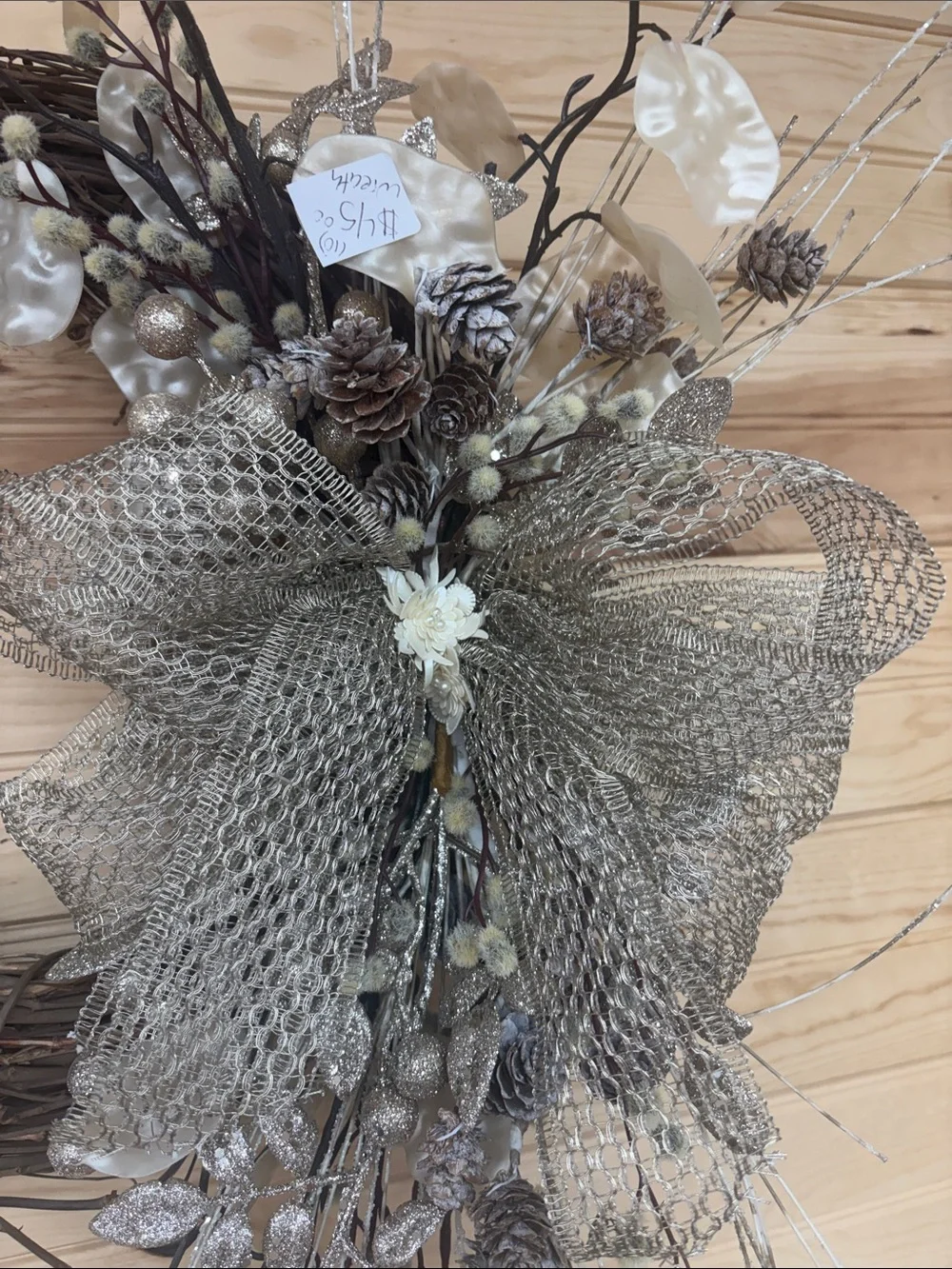 okie dokie Cream and Gold Mesh Grapevine Wreath